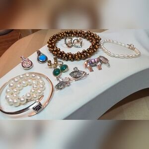 10 PIECE FINE JEWELRY LOT 925 GENUINE PEARLS 12K GF OPAL DESIGNER  AMETHYST